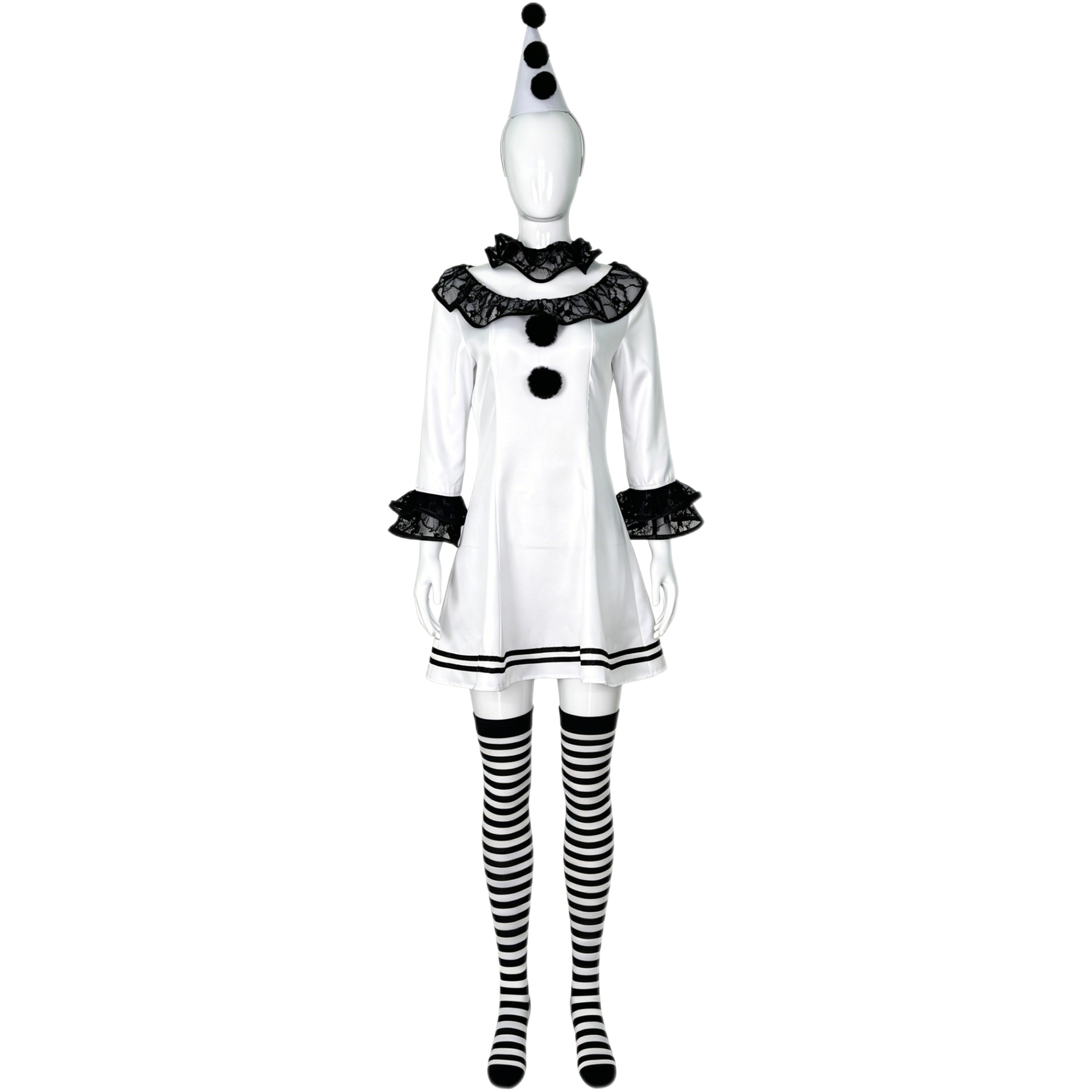 Halloween Scary Clown Cosplay Costume - Black Lace Ruffle Mini Dress